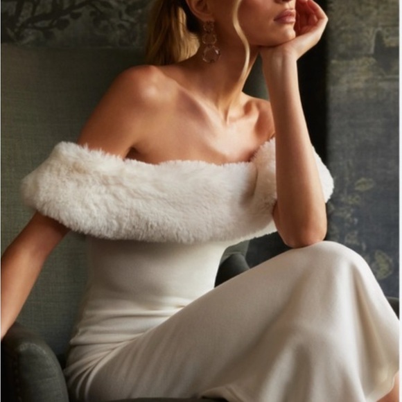 Meshki Strapless White Dress with Fur Detail - Picture 2 of 4